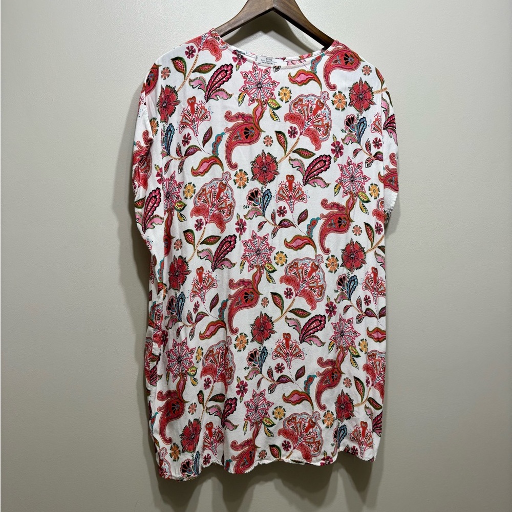 Mango MNG Suit Collection Floral Lightweight Tunic Blouse Shirt Top White Pink